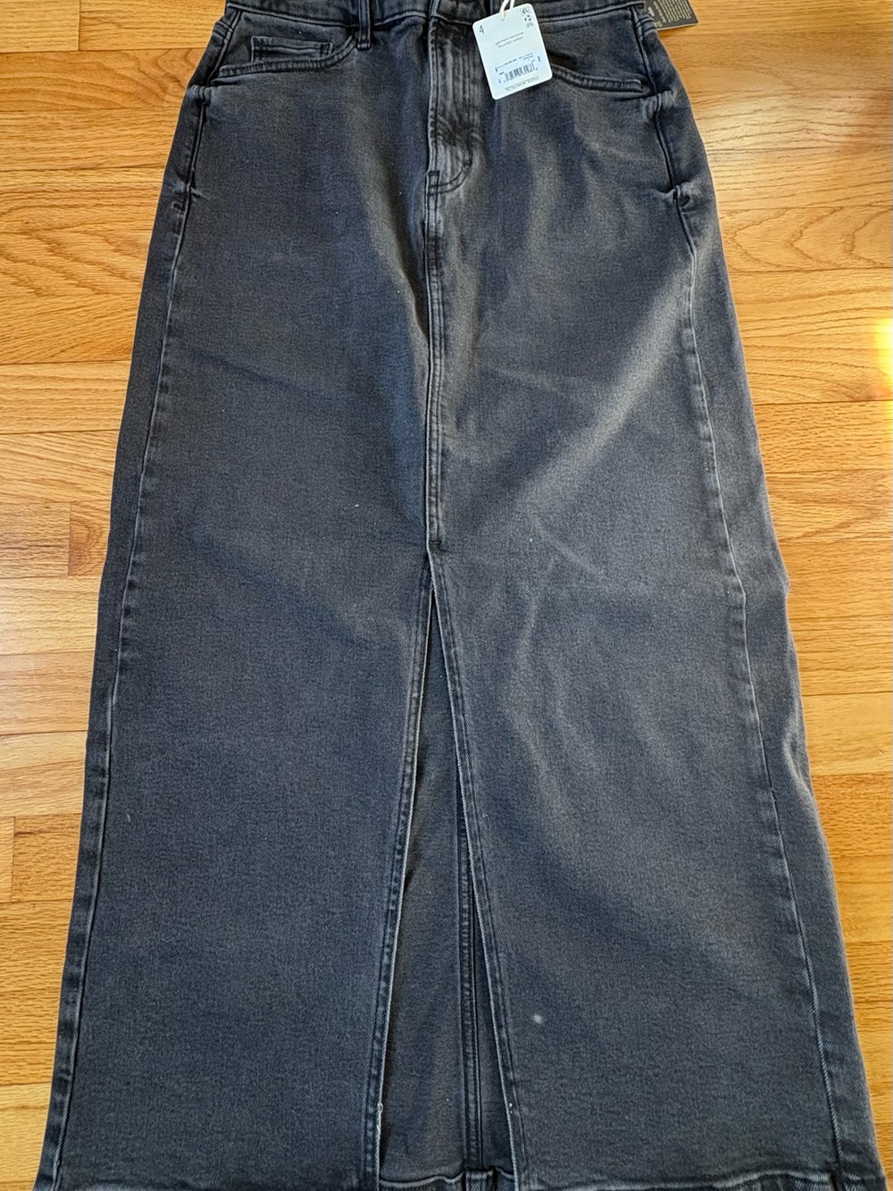 a.n.a Black Midi Denim Skirt with Front Slit